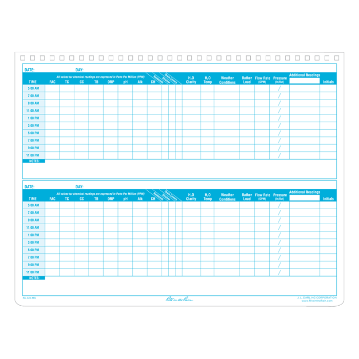 Commercial Pool & Spa Log Book – WMS Aquatics for Free Printable Pool Log Sheet